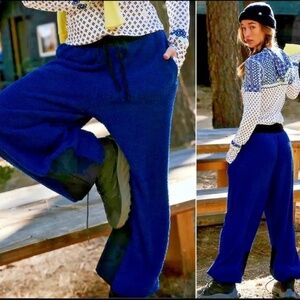 Free People Movement Cuddle Up Tie Waist Oversized Blue and Black Pants